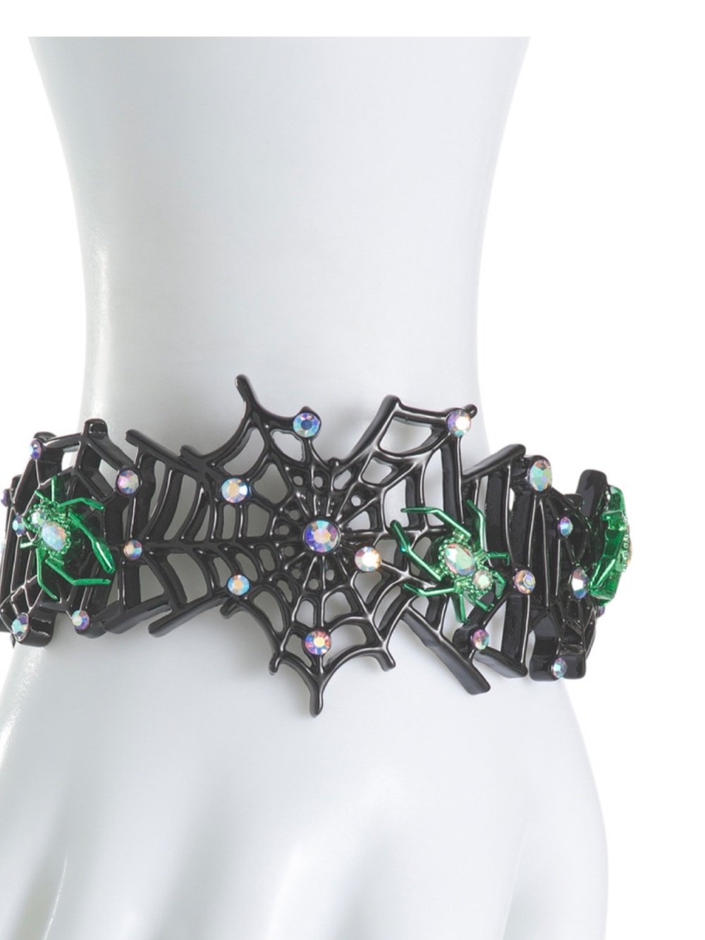 Black Spiderweb bracelet with Green Gem Spiders